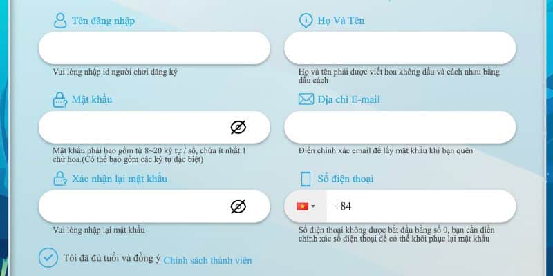 Điền các thông tin đăng ký Jun88 đầy đủ theo nhà cái yêu cầu